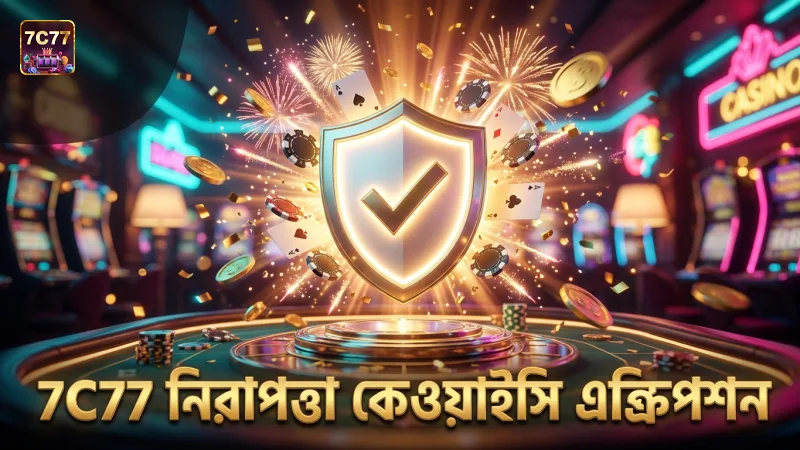 7C77 নিরাপত্তা ব্যবস্থায় কেওয়াইসি এবং এঙ্ক্রিপশন গুরুত্বপূর্ণ।